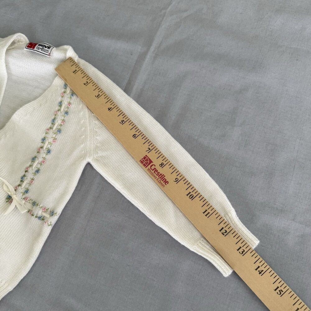 Vintage Sevil Triko Girls 2T Cardigan Double Breasted Sweater Embroidery Flowers - Picture 10 of 14